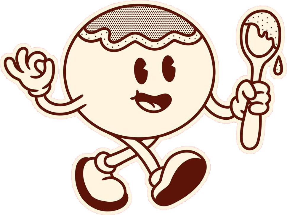 Tiramiss'u Bites mascot holding a spoon